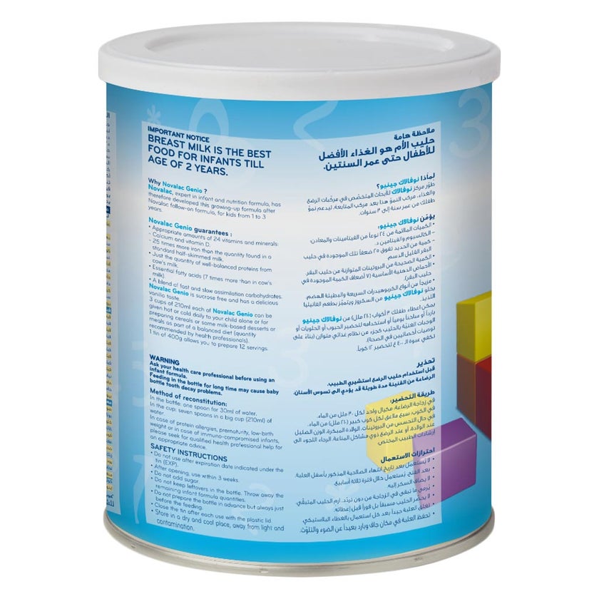 Novalac Genio 123 Stage 3 Growing Up Milk Formula For 3 To 6 Years Kids 400g