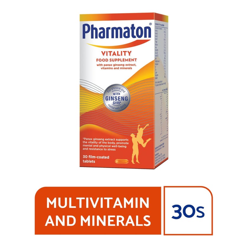 Pharmaton Vitality Multivitamins & Minerals Supplement Tablets with Ginseng, Pack of 30's
