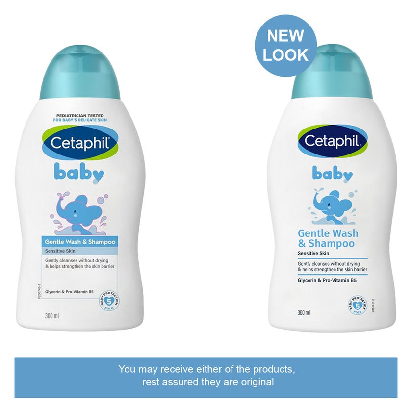 Cetaphil Baby Gentle Tear Free Wash & Shampoo For Sensitive Body And Hair, Unscented, 300ml