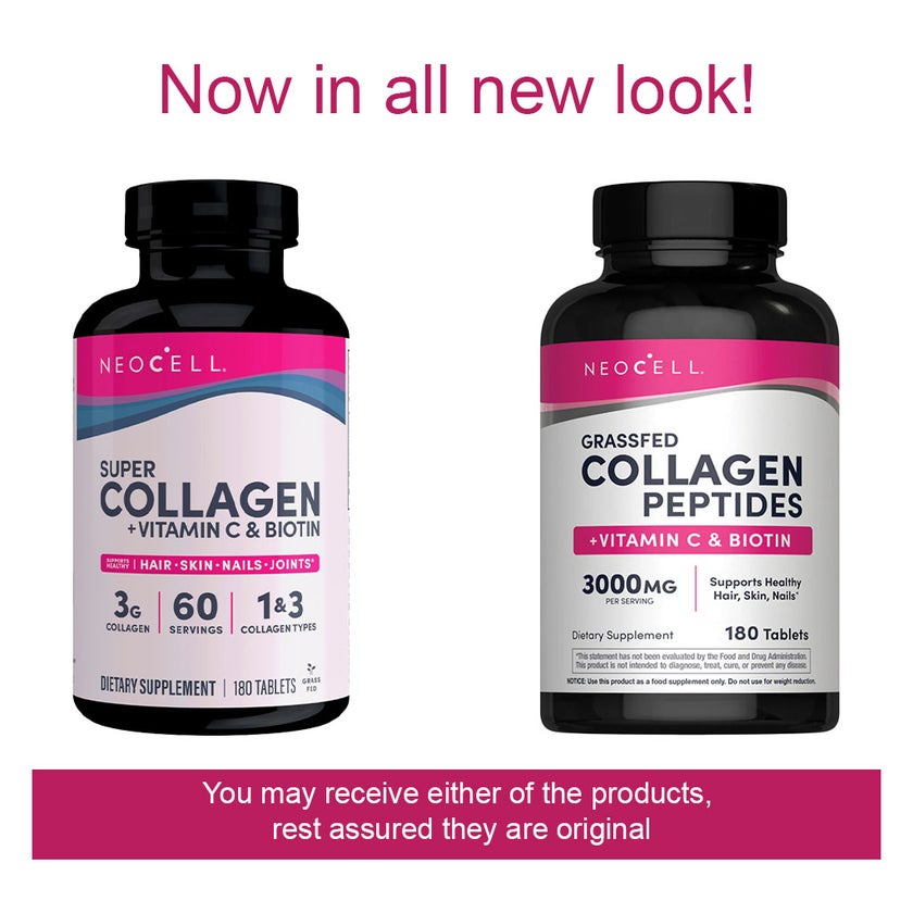 NeoCell Grassfed Collagen + Vitamin C & Biotin Tablets, Pack of 180's