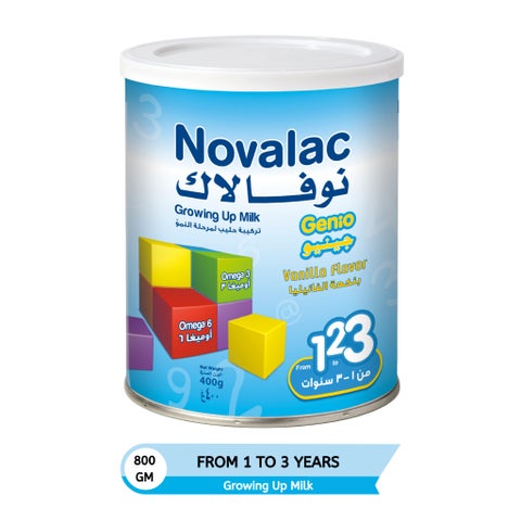حليب نوفالاك جينيو 123 للأطفال الصغار، المرحلة 3، بنكهة الفانيليا، من عمر 1 إلى 3 سنوات، 800 جرام، حزمة مزدوجة
