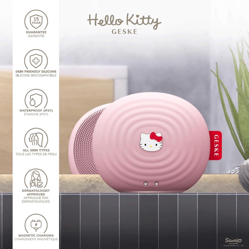 Geske Hello Kitty SmartAppGuided 4-in-1 Sonic Facial Brush In Pink Color For Deep Cleansing & Anti-Aging Massage