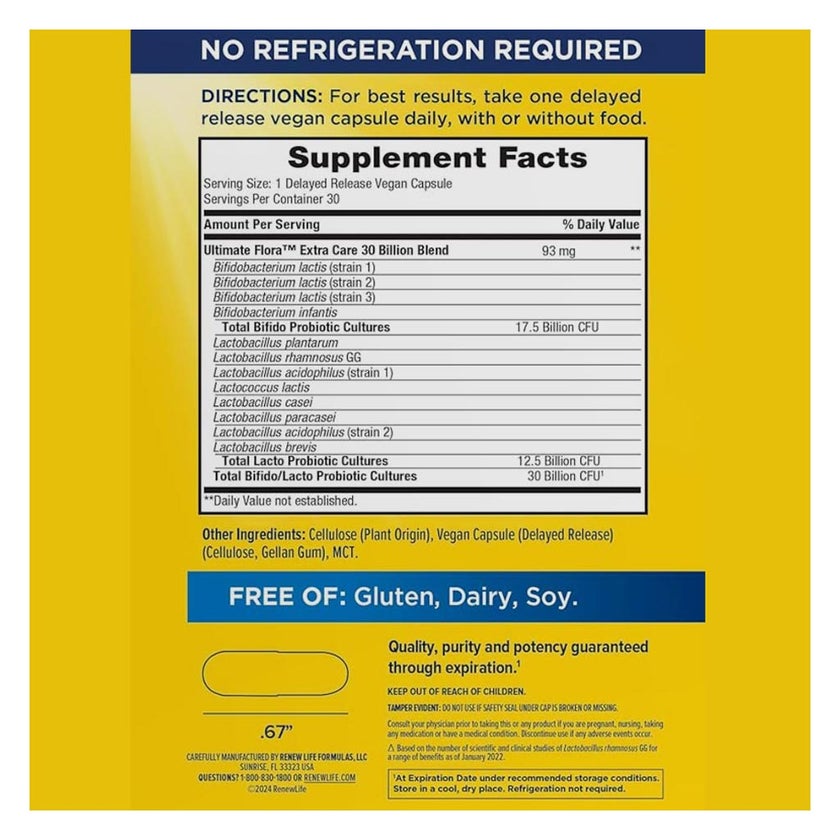 Renew Life Ultimate Flora 100 Billion Ultimate Care Probiotic Capsules, Pack of 30's