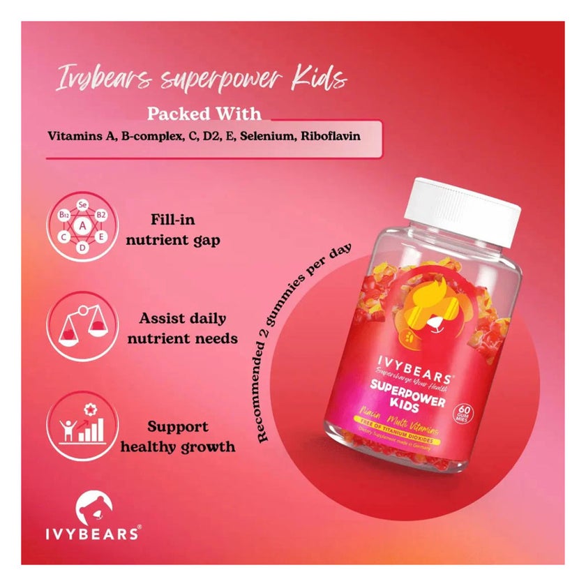 Ivybears Superpower Kids Multivitamin Gummies, Pack of 60's