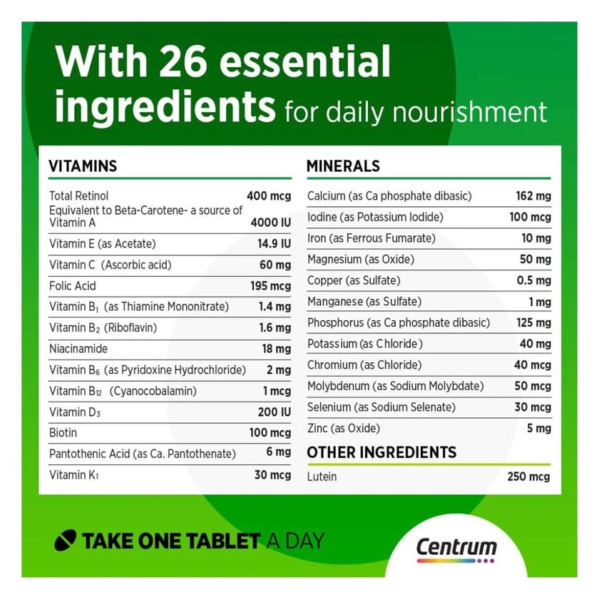 Centrum Adult Multivitamin Supplement Tablets, Pack of 30's
