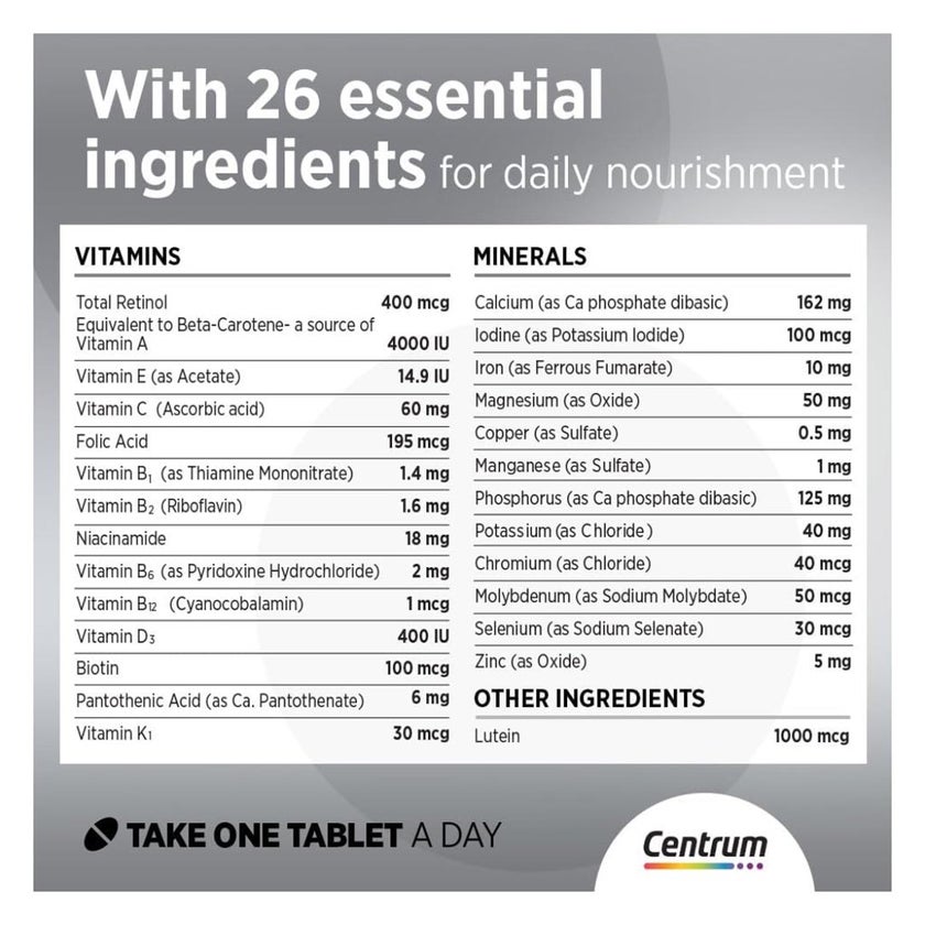 Centrum Silver 50+ Adult Multivitamin Tablets, Pack of 30's