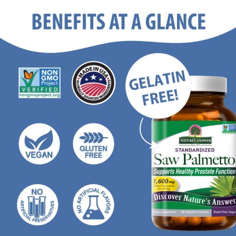 Nature's Answer Saw Palmetto Vegan Capsules, Prostate Health - 120 Capsules