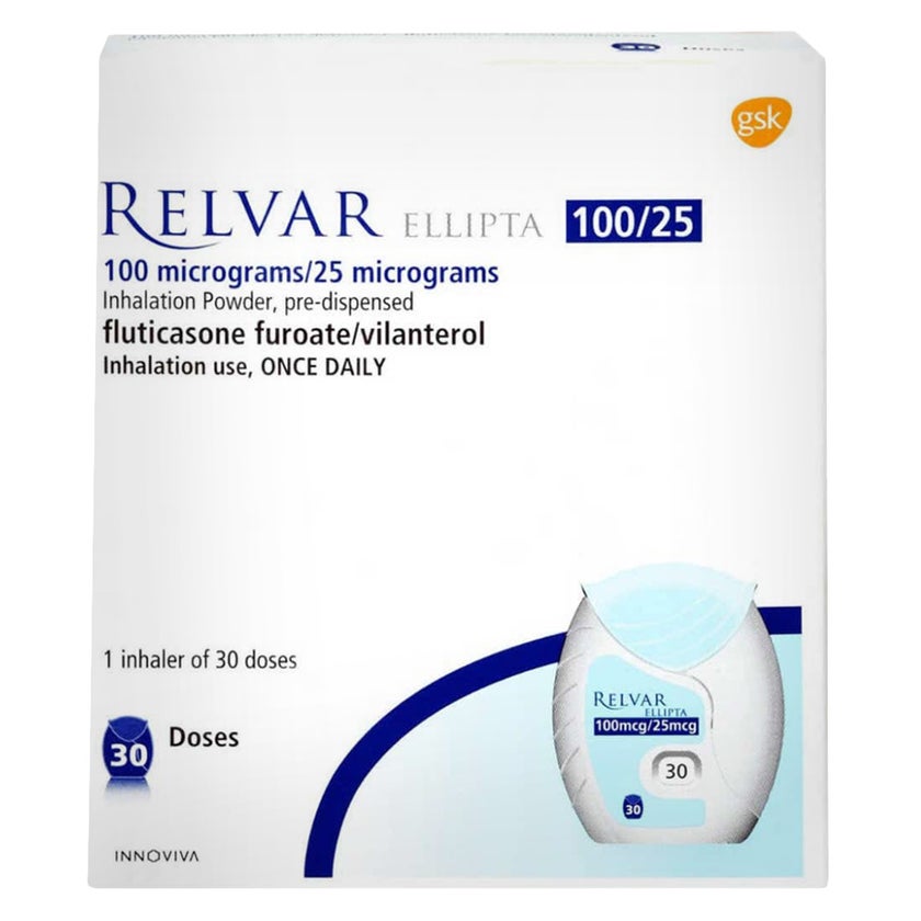 Relvar Image Relvar Ellipta 100mcg/25mcg Inhaler 30 Doses - myAster