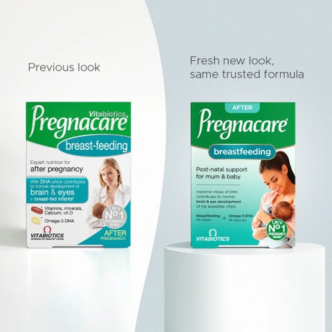 Vitabiotics Pregnacare Breast-Feeding All-In-One Postnatal Supplement, Dual Pack of Postnatal Vitamin & Mineral Tablets 56's + Omega-3 Capsules 28's