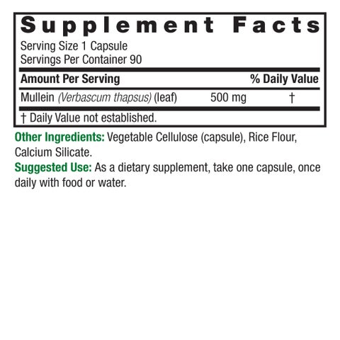 Nature's Answer Mullein Leaf 500mg Vegan Capsules For Respiratory Health, Pack of 90's