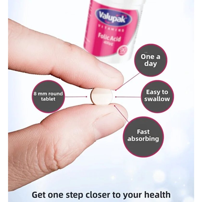 Valupak Folic Acid 400mcg Tablets, Pack of 90's