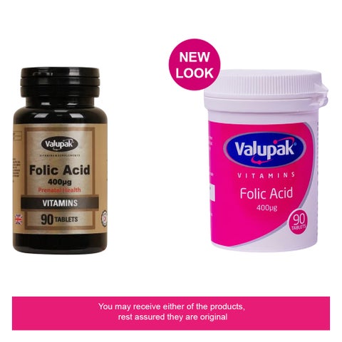 Valupak Folic Acid 400mcg Tablets, Pack of 90's