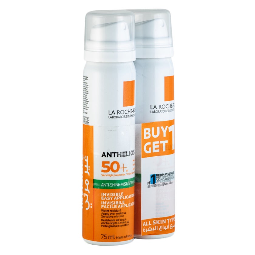 La Roche-Posay Anthelios Anti-Shine Invisible SPF50+ Sunscreen Face Mist, Promo Pack of 1+1