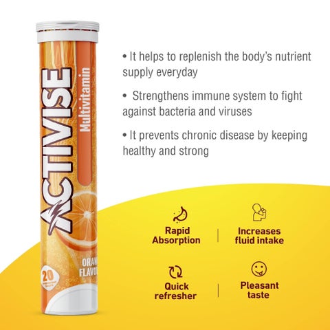 Activise Multivitamins Effervescent Tablets, Orange Flavor - 20 Tablets x 2