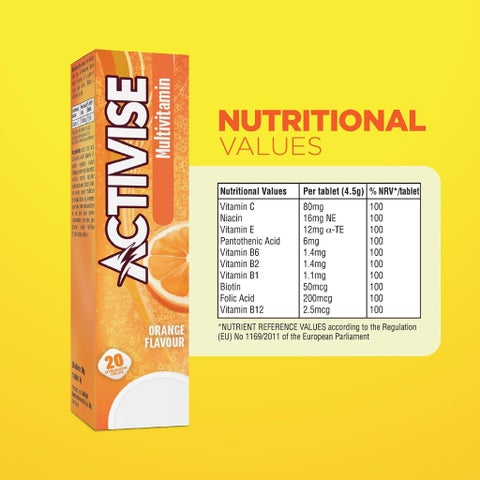 Activise Multivitamins Effervescent Tablets, Orange Flavor - 20 Tablets x 2