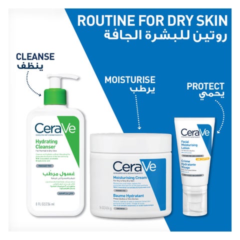CeraVe 3 Essential Ceramides Moisturising Cream, Dry to Very Dry Skin - 454g