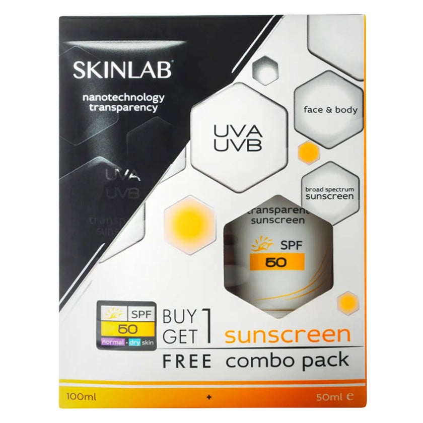 Skinlab UVA/UVB SPF50 Sunscreen 100ml + Skinlab UVA/UVB SPF50 Transparent Sunscreen 50ml FREE PROMO PACK