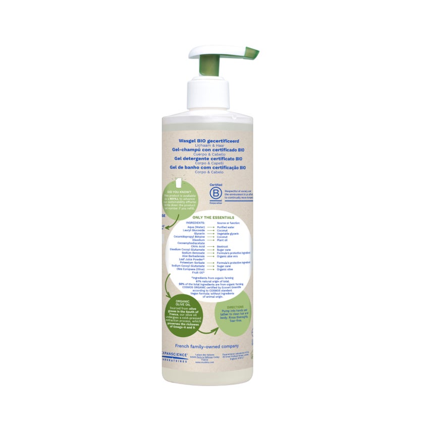Mustela Bio Organic Fragrance-Free Baby Cleansing Gel For Hair & Body 400ml