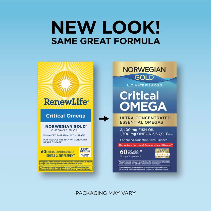 Renew Life Norwegian Gold Critical Omega 1700mg Fish Oil Softgels, Pack of 60’s