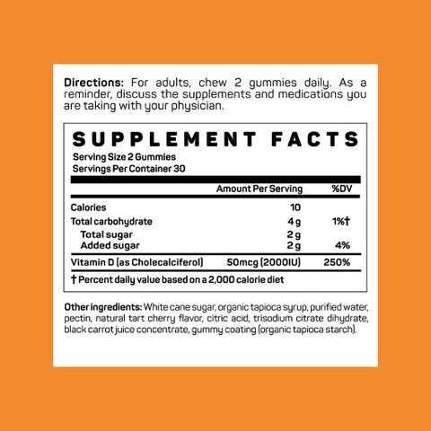 Blueberry Naturals Vitamin D3 2000IU Adult Gummies, Bone Health - 60 Gummies
