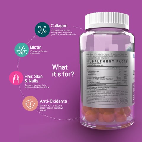 Blueberry Naturals Ultra Collagen + Vitamin C & Biotin Adult Gummies, Pack of 60’s