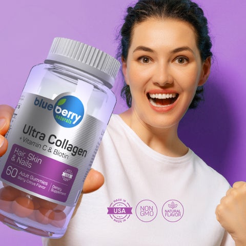 Blueberry Naturals Ultra Collagen + Vitamin C & Biotin Adult Gummies, Pack of 60’s