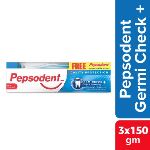 Pepsodent Germi Check+ Toothpaste With Toothbrush 150g, Pack of 3's