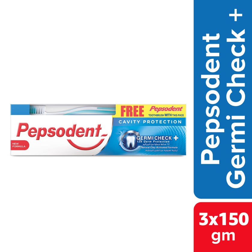 Pepsodent Germi Check+ Toothpaste With Toothbrush 150g, Pack of 3's