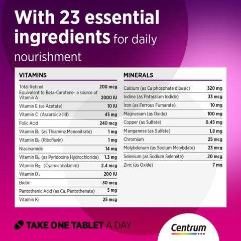 Centrum Women's Multivitamin Supplement Tablets, Pack of 30's