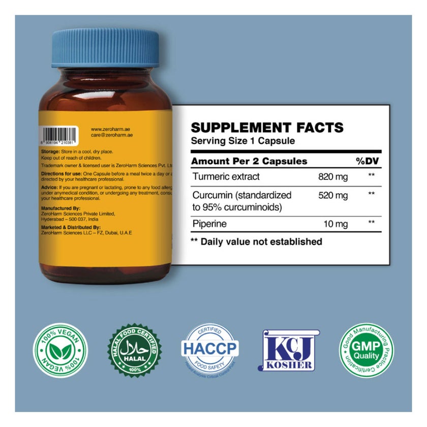 ZeroHarm Holistic Curcumin 1350mg Capsules, Pack of 60's