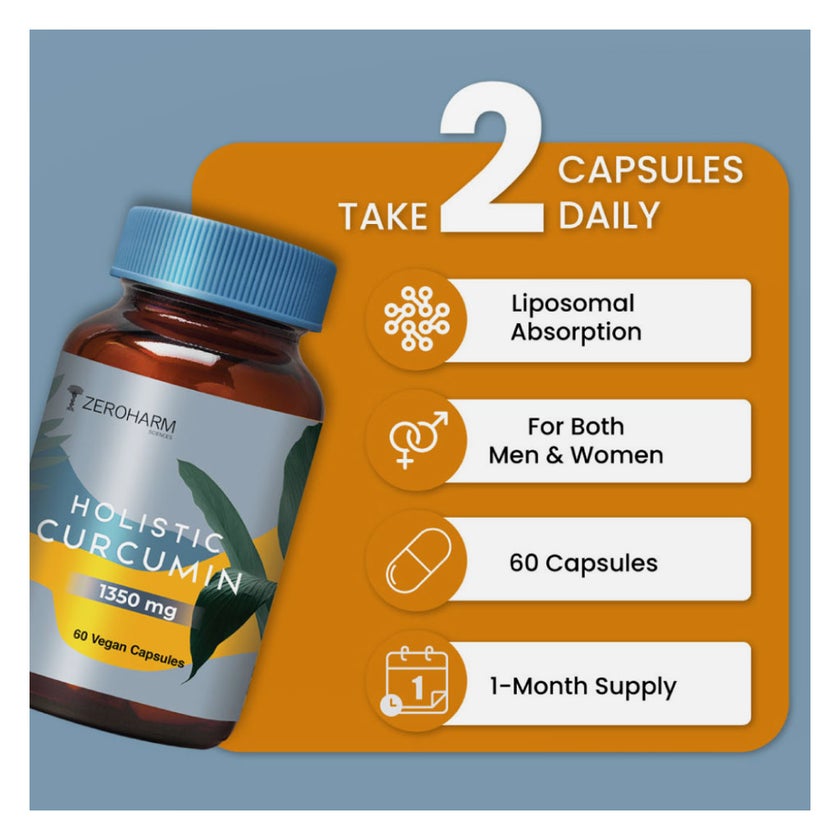 ZeroHarm Holistic Curcumin 1350mg Capsules, Pack of 60's