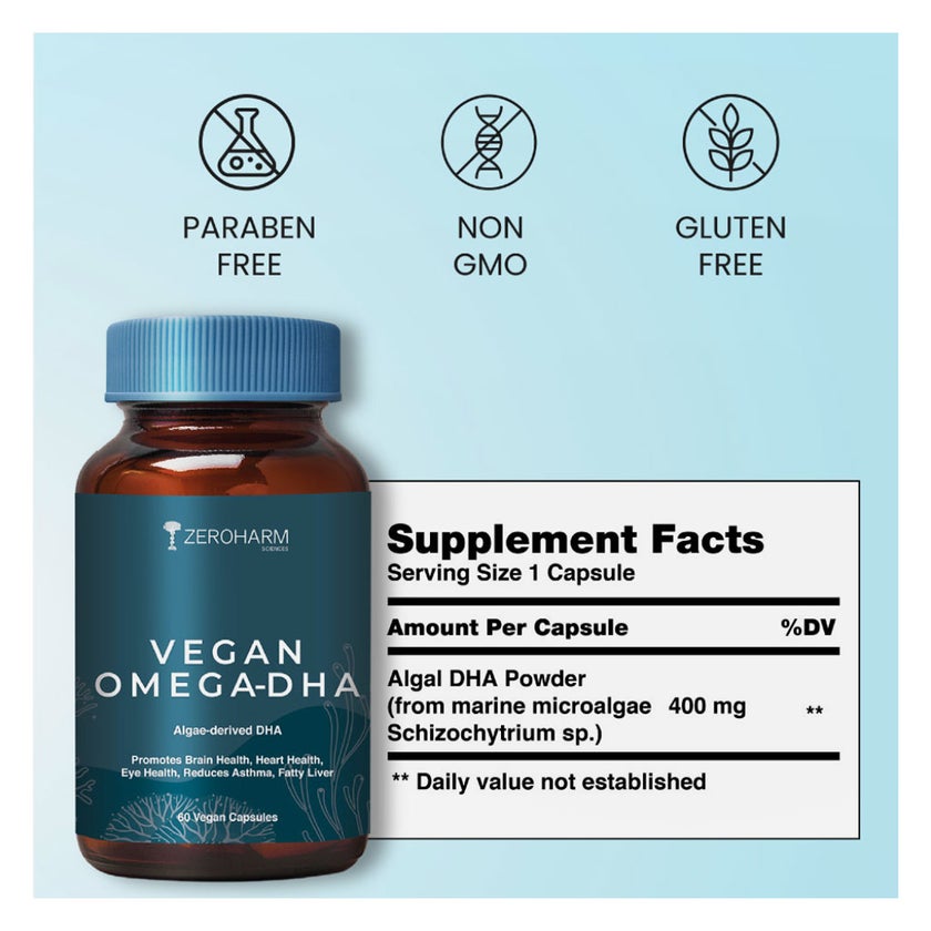 ZeroHarm Vegan Omega EPA + DHA Capsules, Pack of 60's