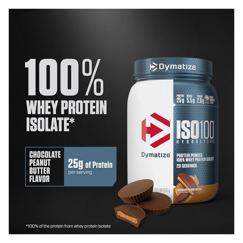 Dymatize ISO 100 Chocolate Peanut Butter Hydrolyzed Whey Protein Powder 650g