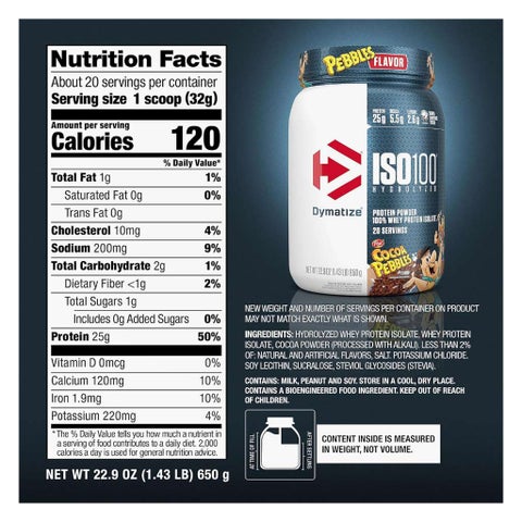 Dymatize ISO 100 Cocoa Pebbles Hydrolyzed Whey Protein Powder 650g