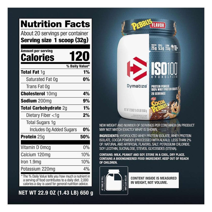 Dymatize ISO 100 Cocoa Pebbles Hydrolyzed Whey Protein Powder 650g