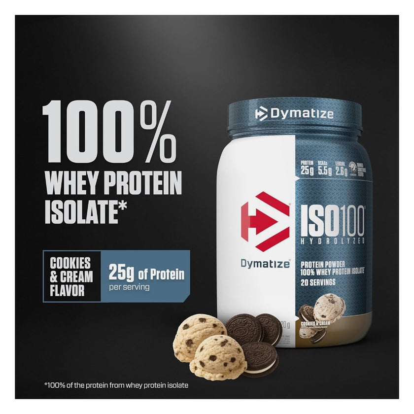 Dymatize ISO 100 Cookies & Cream Hydrolyzed Whey Protein Powder 620g