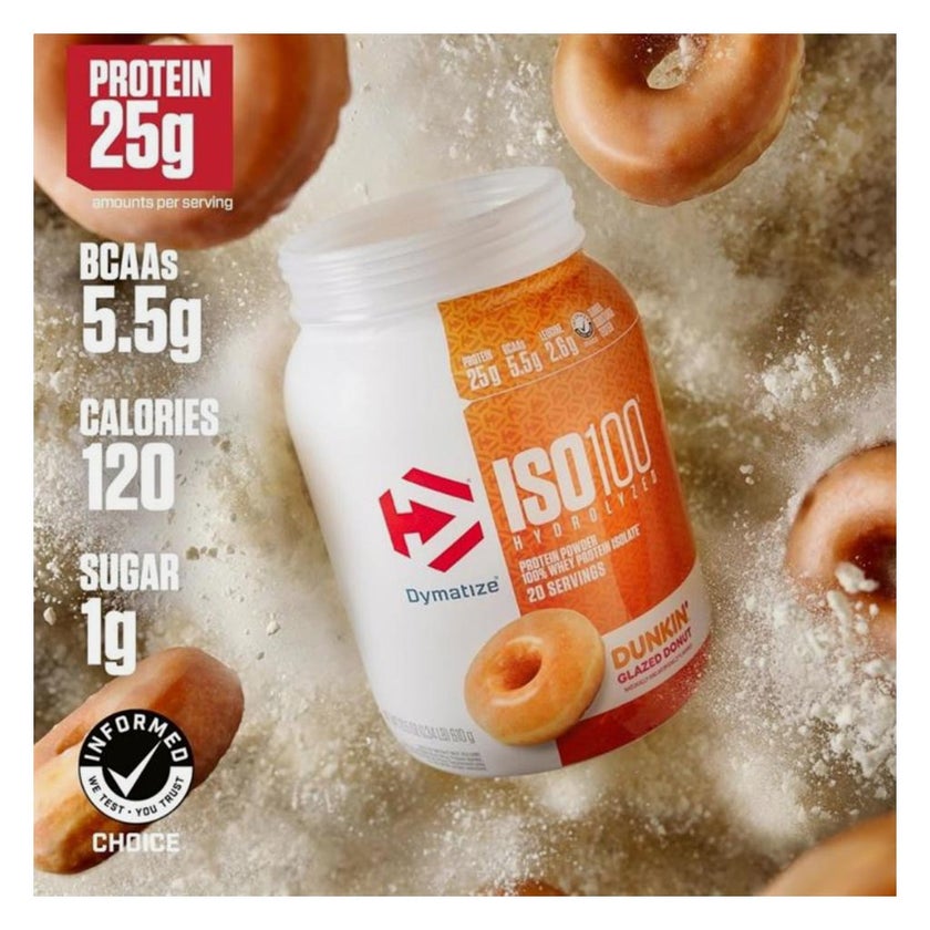 Dymatize ISO 100 Dunkin Glazed Donut Hydrolyzed Whey Protein Powder 610g