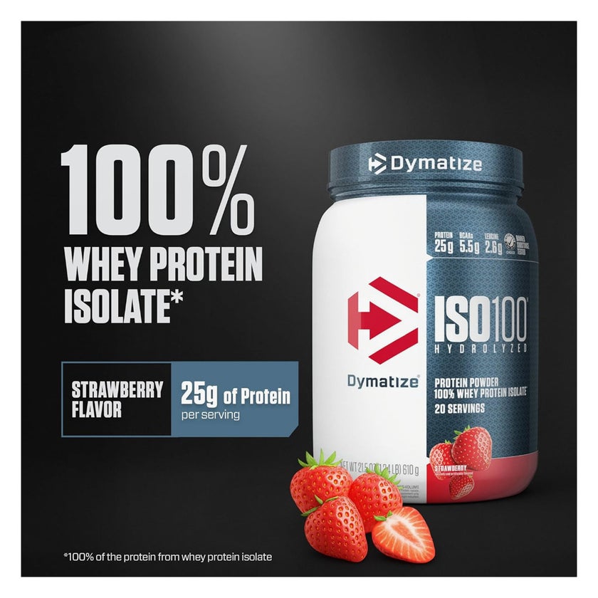 Dymatize ISO 100 Strawberry Hydrolyzed Whey Protein Powder 600g