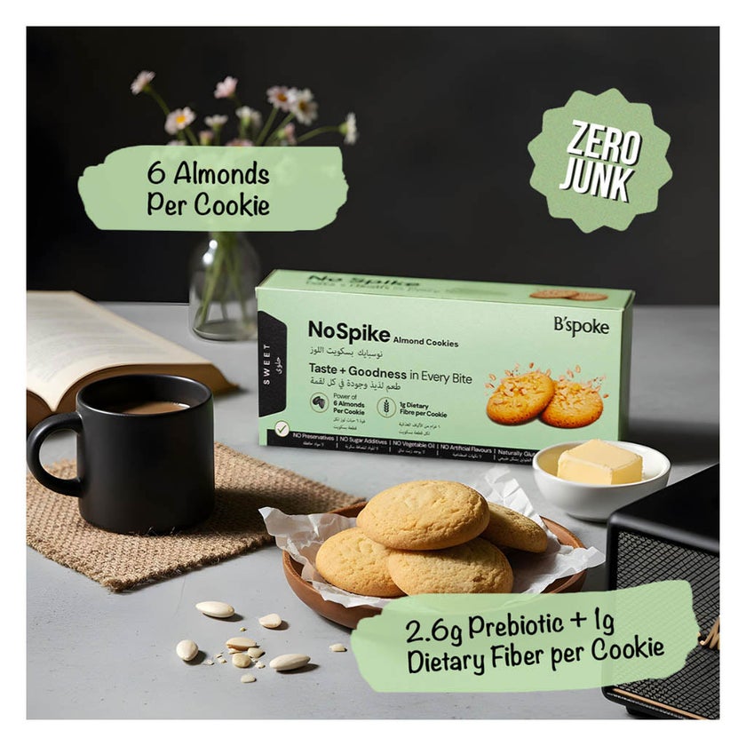 B'spoke NoSpike Sweet Almond Cookies, High Fiber & Protein - 8 Cookies