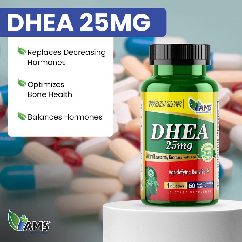 AMS DHEA 25mg Tablets, Age Defying Benefits - 60 Tablets