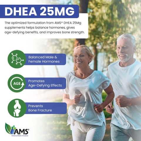 أقراص DHEA بتركيز 25 ملجم لدعم الحيوية ومقاومة علامات التقدم في السن إيه إم إس - 2 × 60 قرص