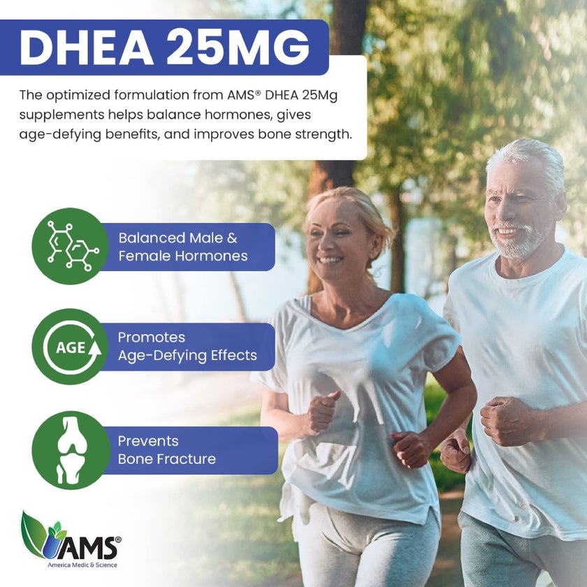 AMS DHEA 25mg Tablets, Age Defying Benefits - 60 Tablets