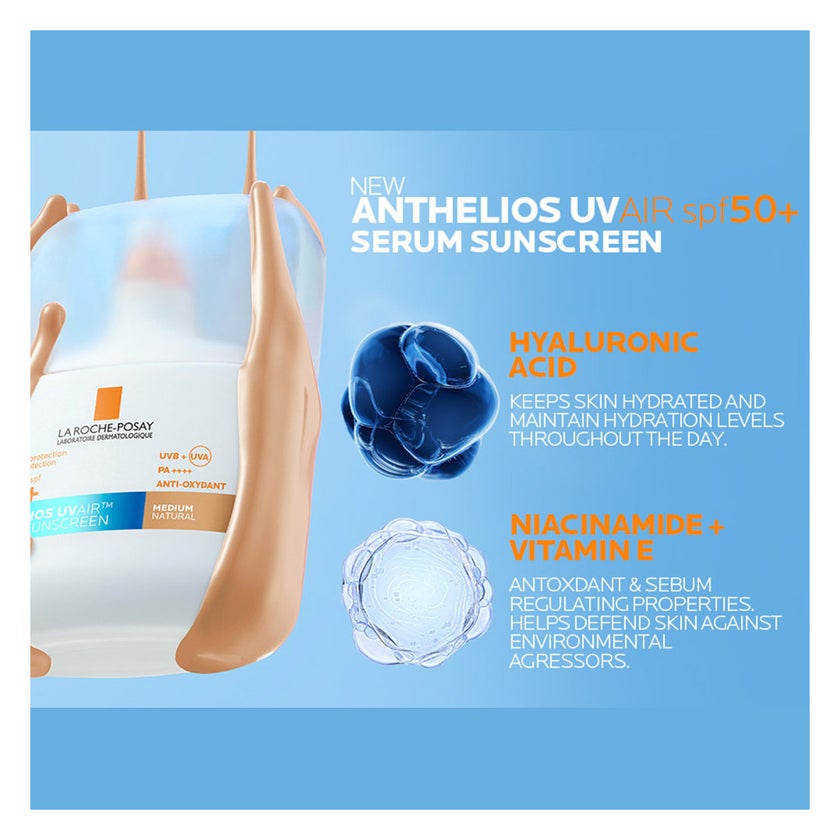 La Roche-Posay Anthelios SPF 50+ UVAir Serum Sunscreen, Medium Tint - 50ml