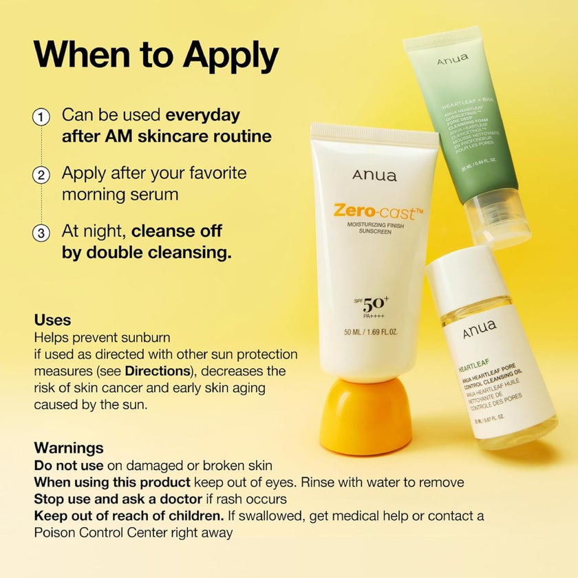 Anua Zero-Cast SPF 50 Moisturizing Finish Sunscreen - 50ml