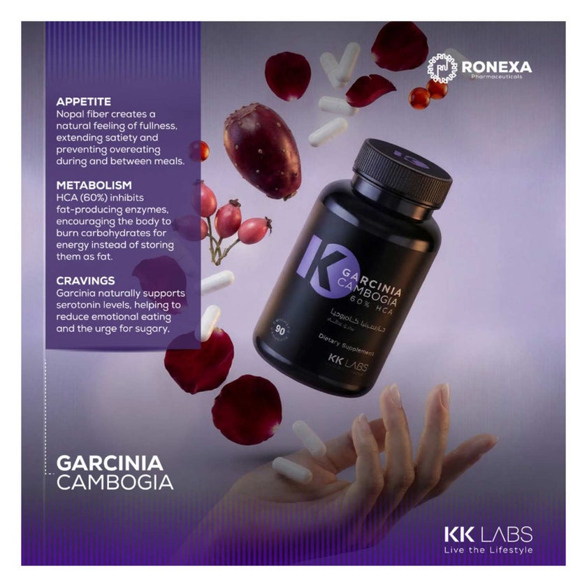 KK Labs Garcinia Cambogia 60% HCA Capsules, Weight Management - 90 Capsules