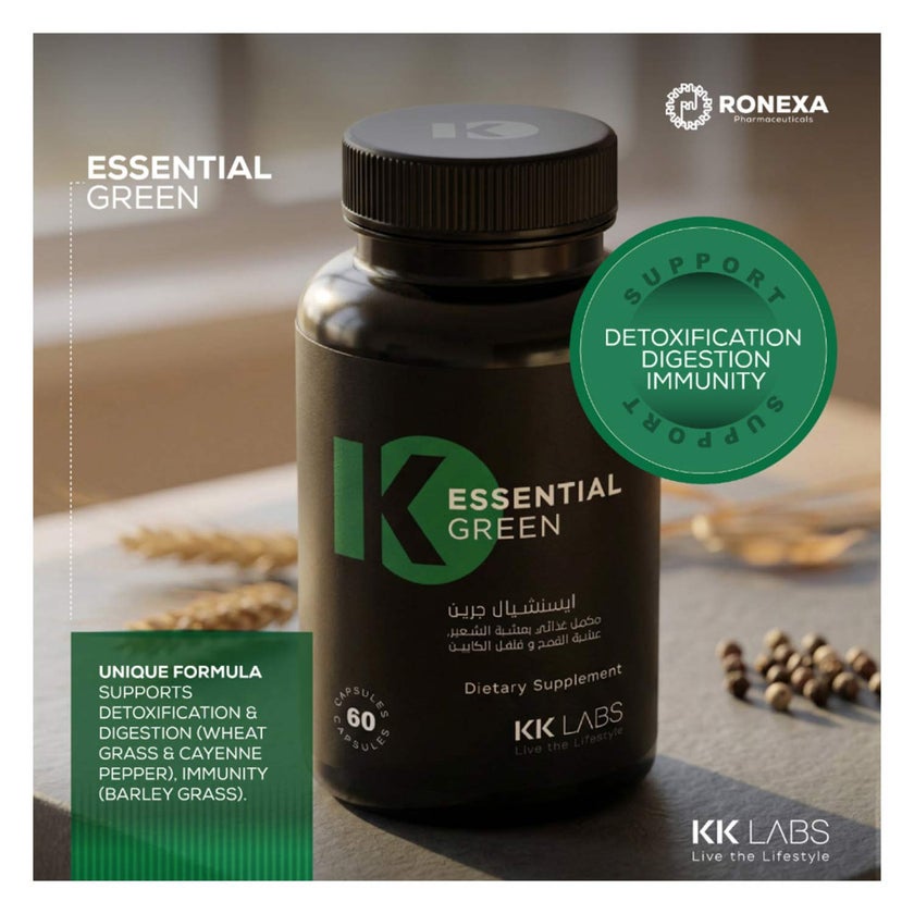 KK Labs Essential Green Capsules, Detox & Digestive Support - 60 Capsules