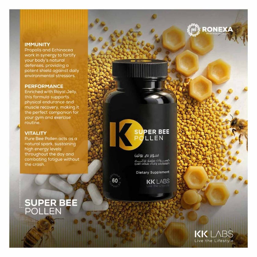 KK Labs Super Bee Pollen Capsules, Immunity Defense - 60 Capsules