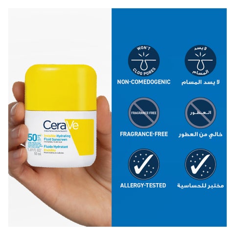 CeraVe SPF 50+ Invisible Hydrating Fluid Sunscreen - 50ml