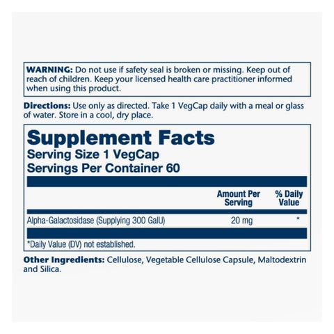 Solaray Bean Enzyme 300 GaIU Veg Capsules - 60 Capsules