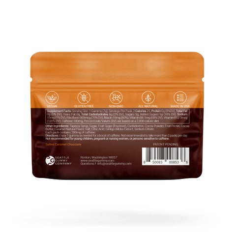 Seattle Gummy Mocca Shots Energy Gummies, Salted Caramel Chocolate - 12 Pack